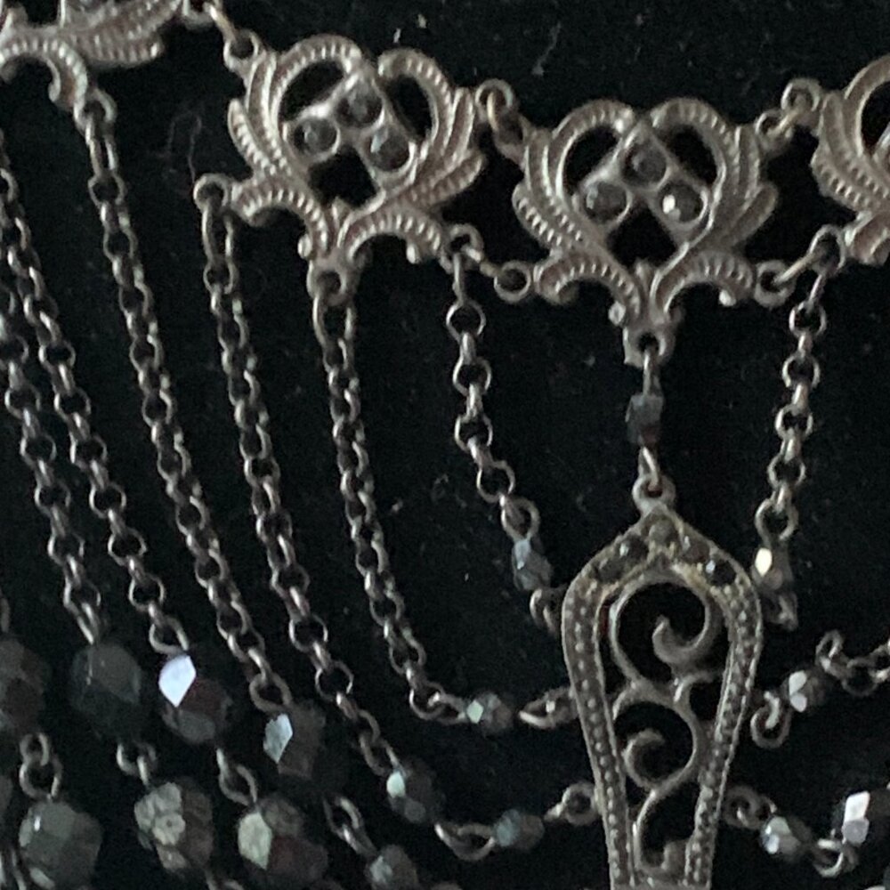 Statement Victorian Gothic Black Acrylic, Glass Bead Choker Necklace - Picture 5 of 7